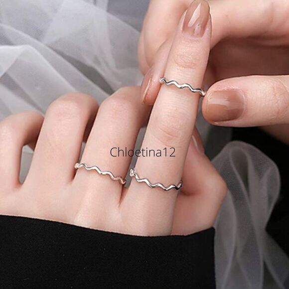 NEW Simple Silver Wave Ring Set - Picture 3 of 6